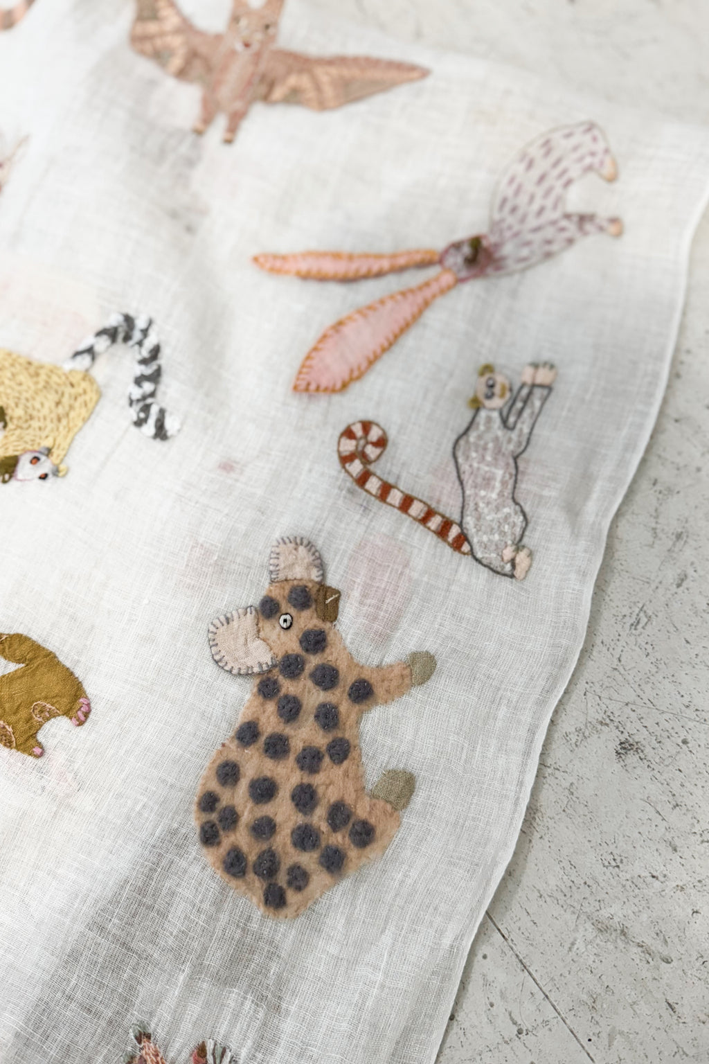 Sophie Digard | Embroidered Linen Stole | Creatures