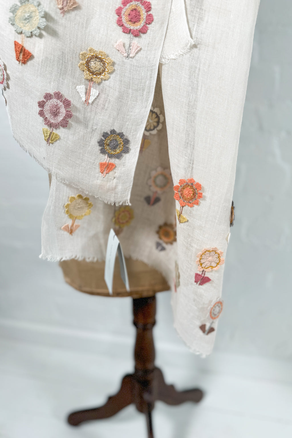 Sophie Digard | Delicate Floral Embroidered Linen Scarf | Alexis