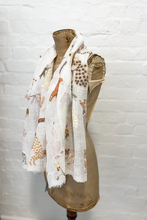 Sophie Digard | Embroidered Linen Stole | Creatures