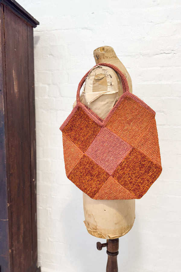 Sophie Digard | Patchwork Style Raffia Bag | Orange & Peach Hues