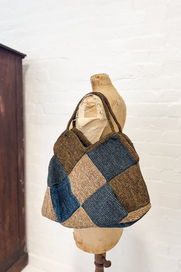 Sophie Digard | Patchwork Style Raffia Bag | Olive & Teal Hues