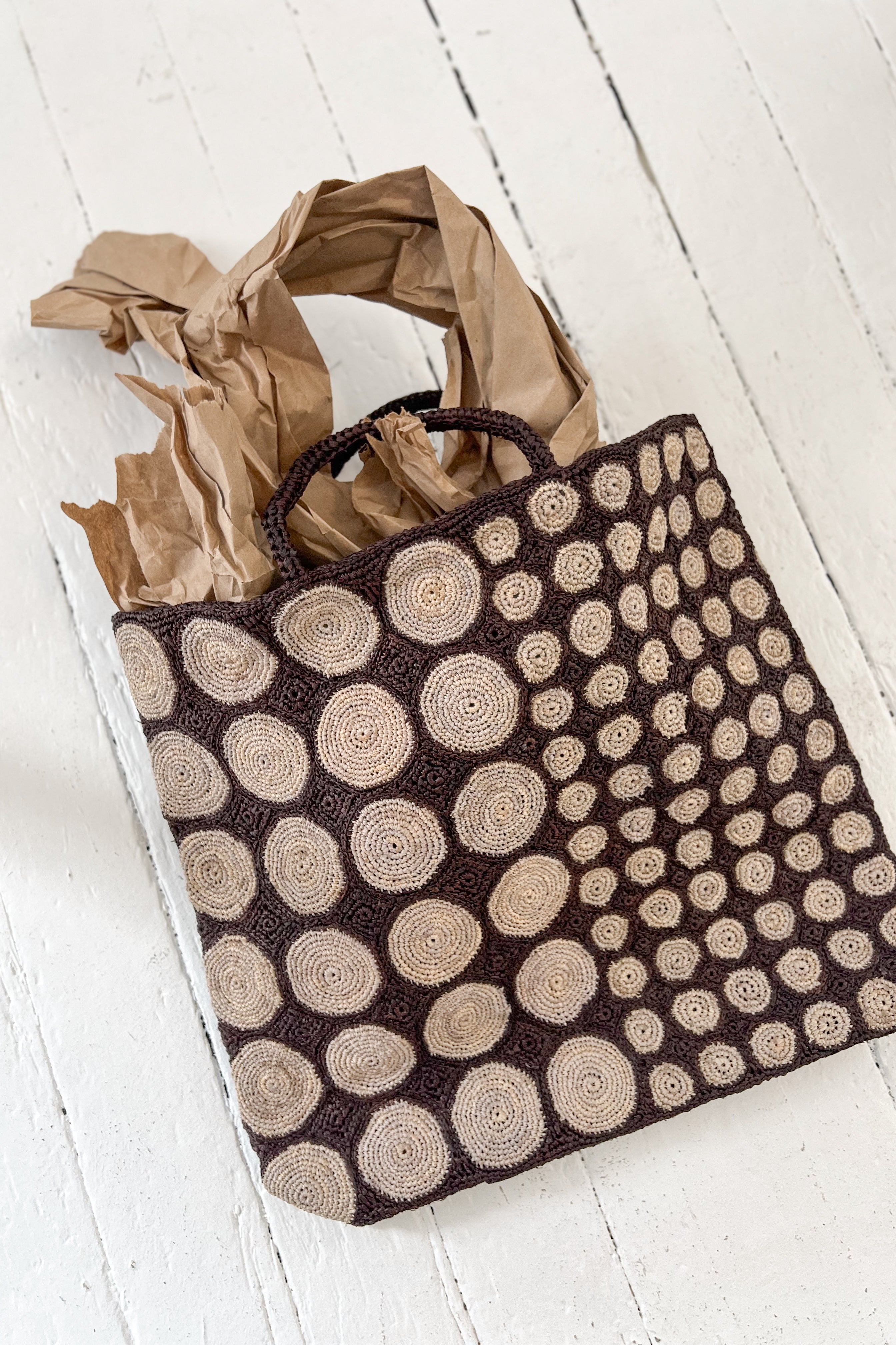 Sophie Digard | Raffia Polka Dot Tote | Chocolate