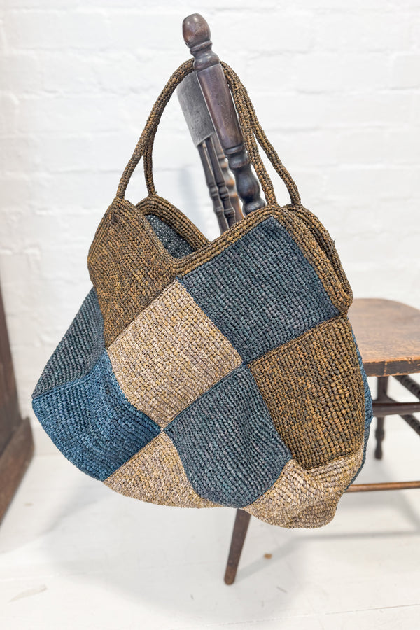 Sophie Digard | Patchwork Style Raffia Bag | Olive & Teal Hues