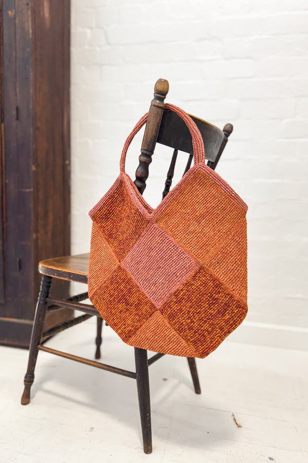 Sophie Digard | Patchwork Style Raffia Bag | Orange & Peach Hues