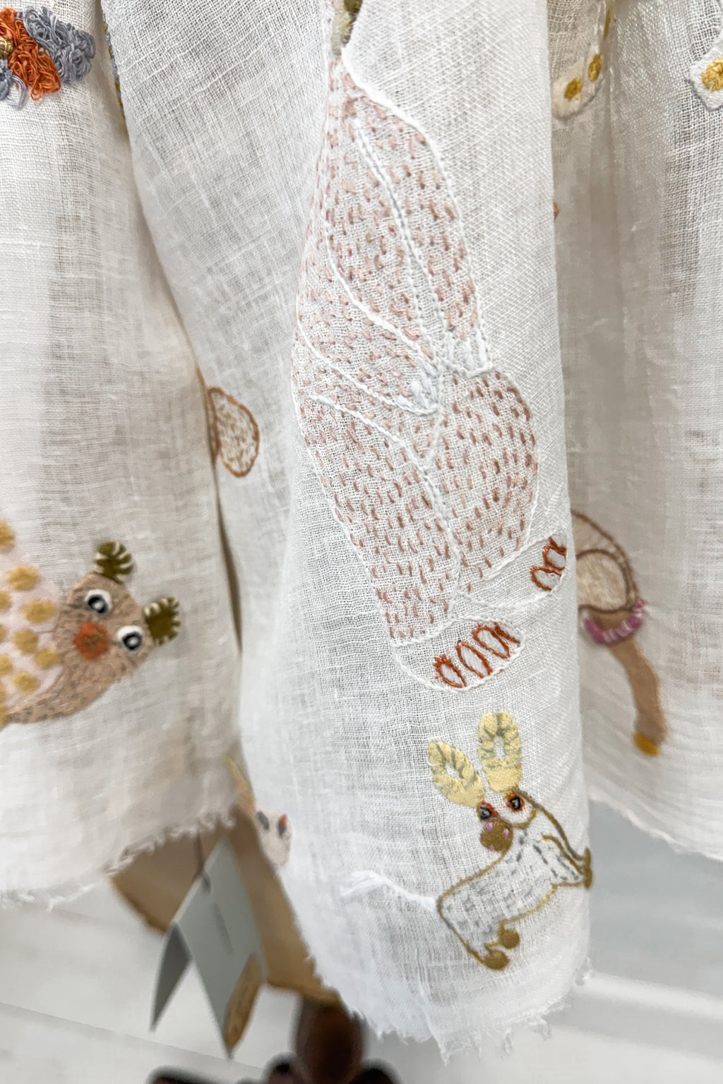 Sophie Digard | Embroidered Linen Stole | Creatures