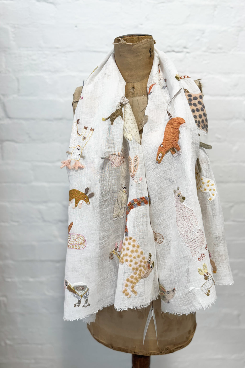 Sophie Digard | Embroidered Linen Stole | Creatures