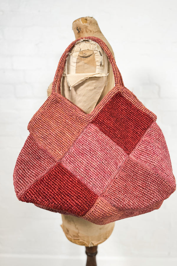 Sophie Digard | Patchwork Style Raffia Bag | Raspberry Hues