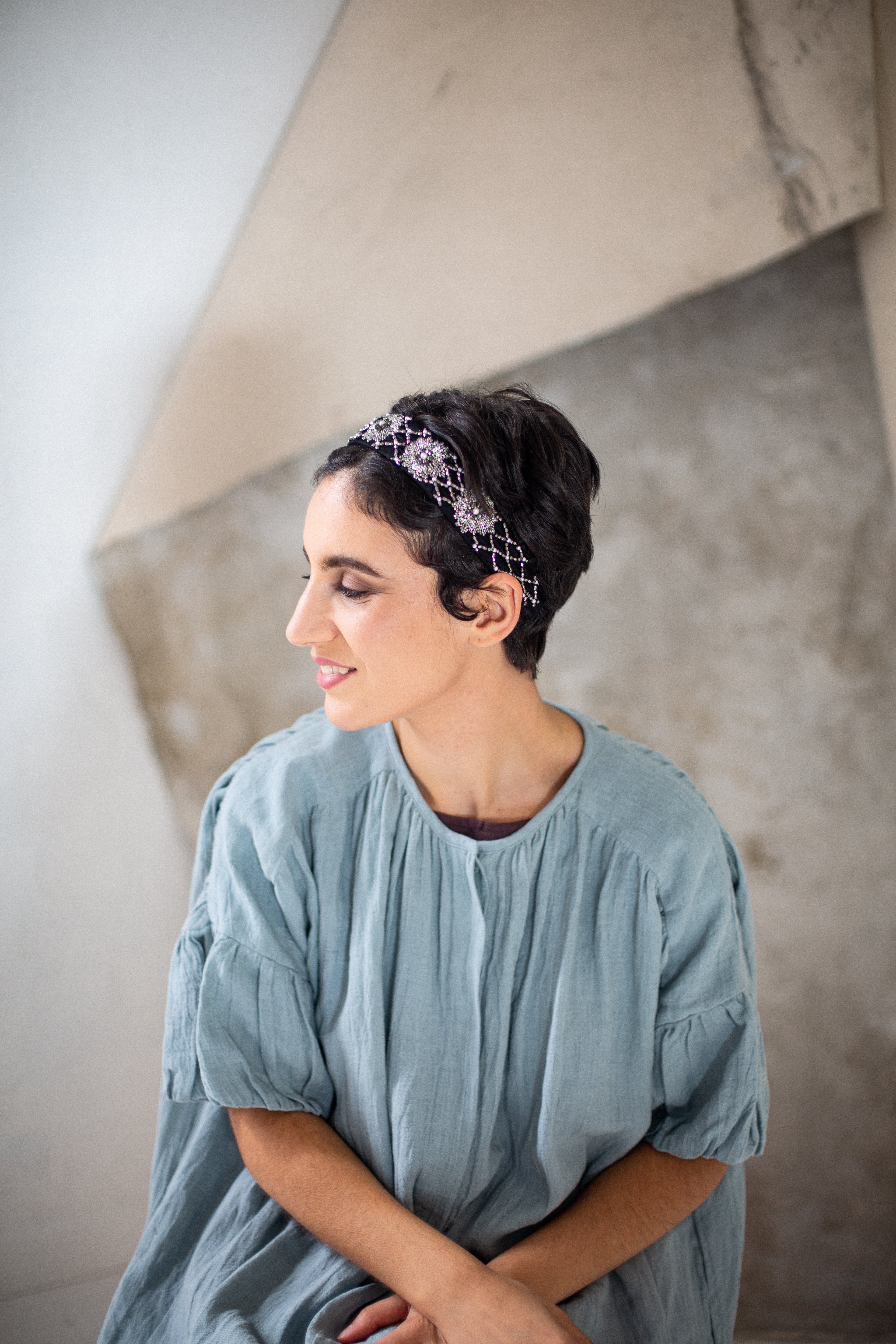 Hard Embroidered Headband | Celeste