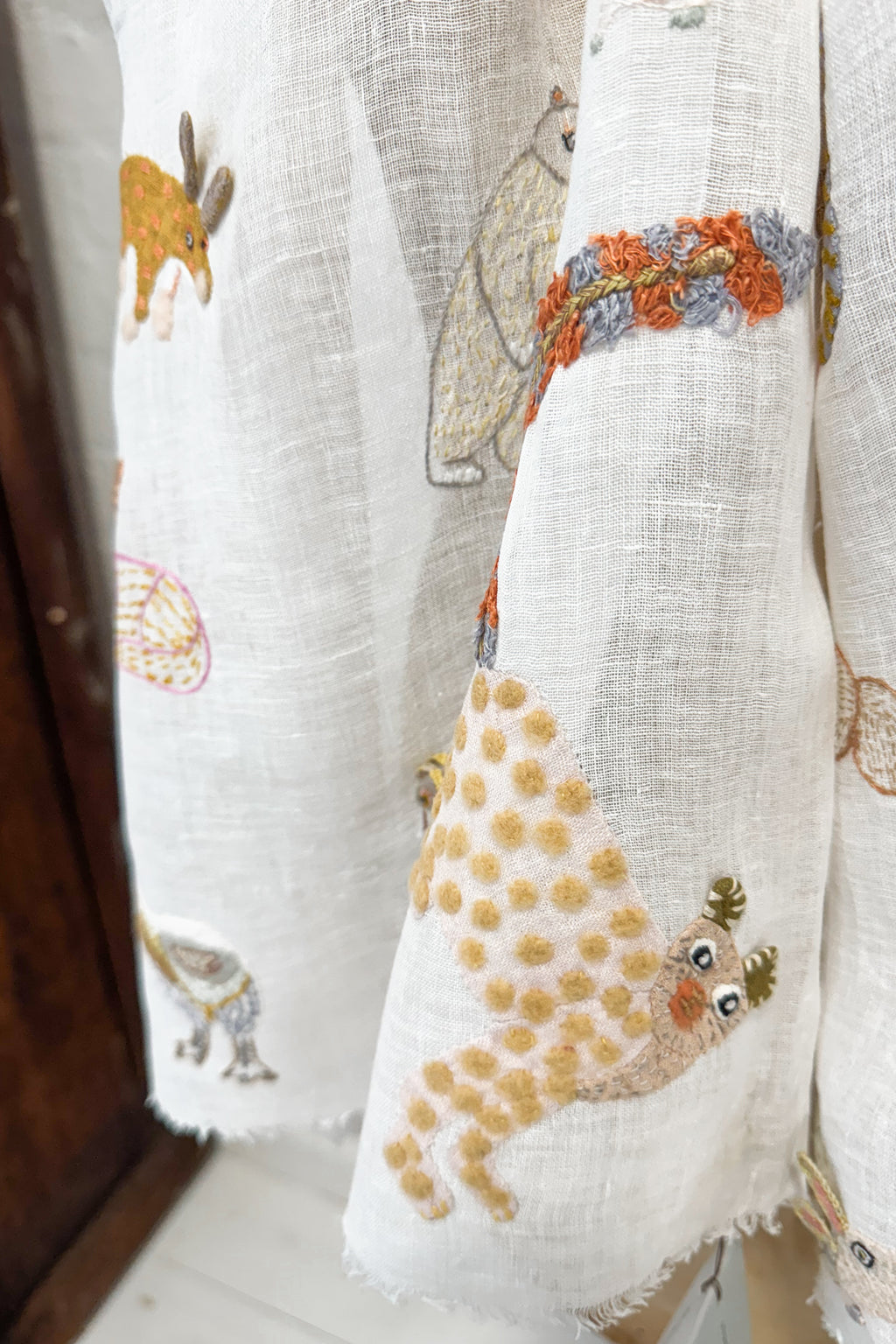 Sophie Digard | Embroidered Linen Stole | Creatures