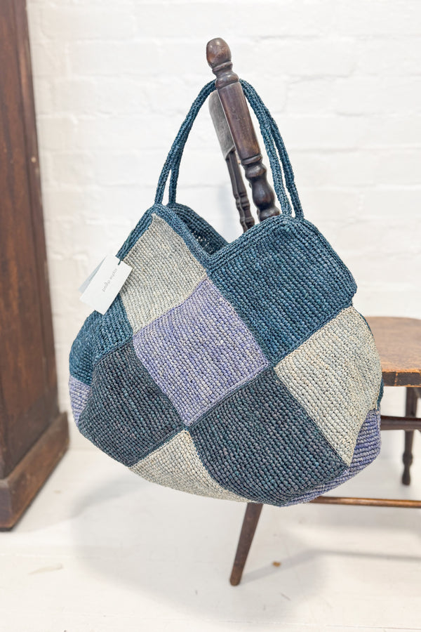 Sophie Digard | Patchwork Style Raffia Bag | Denim Hues