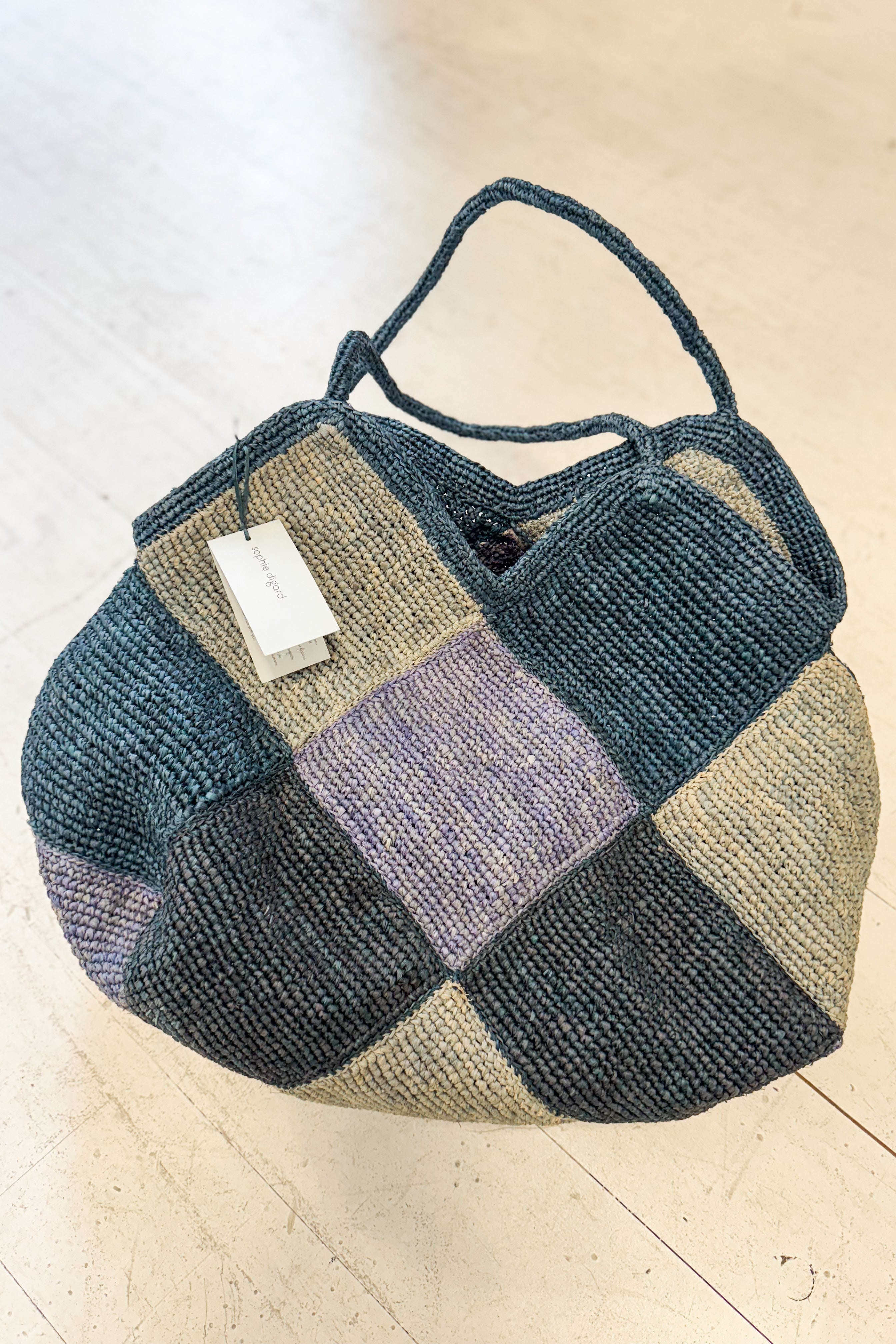 Sophie Digard | Patchwork Style Raffia Bag | Denim Hues