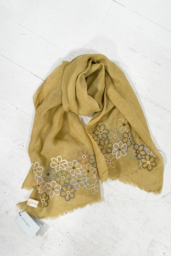 Sophie Digard | Delicate Floral Embroidered Linen Scarf | Charlotte