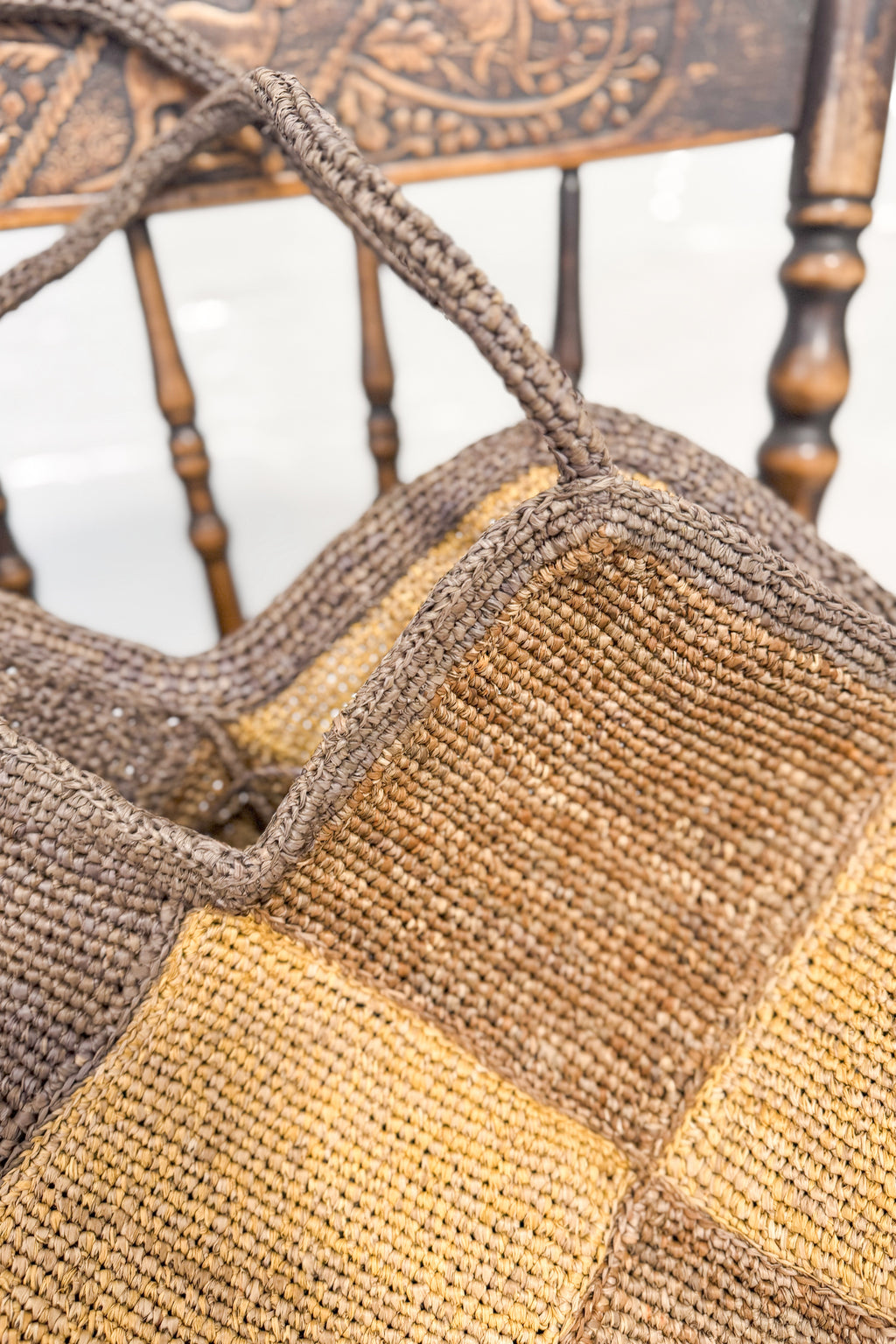 Sophie Digard | Patchwork Style Raffia Bag | Truffle Hues