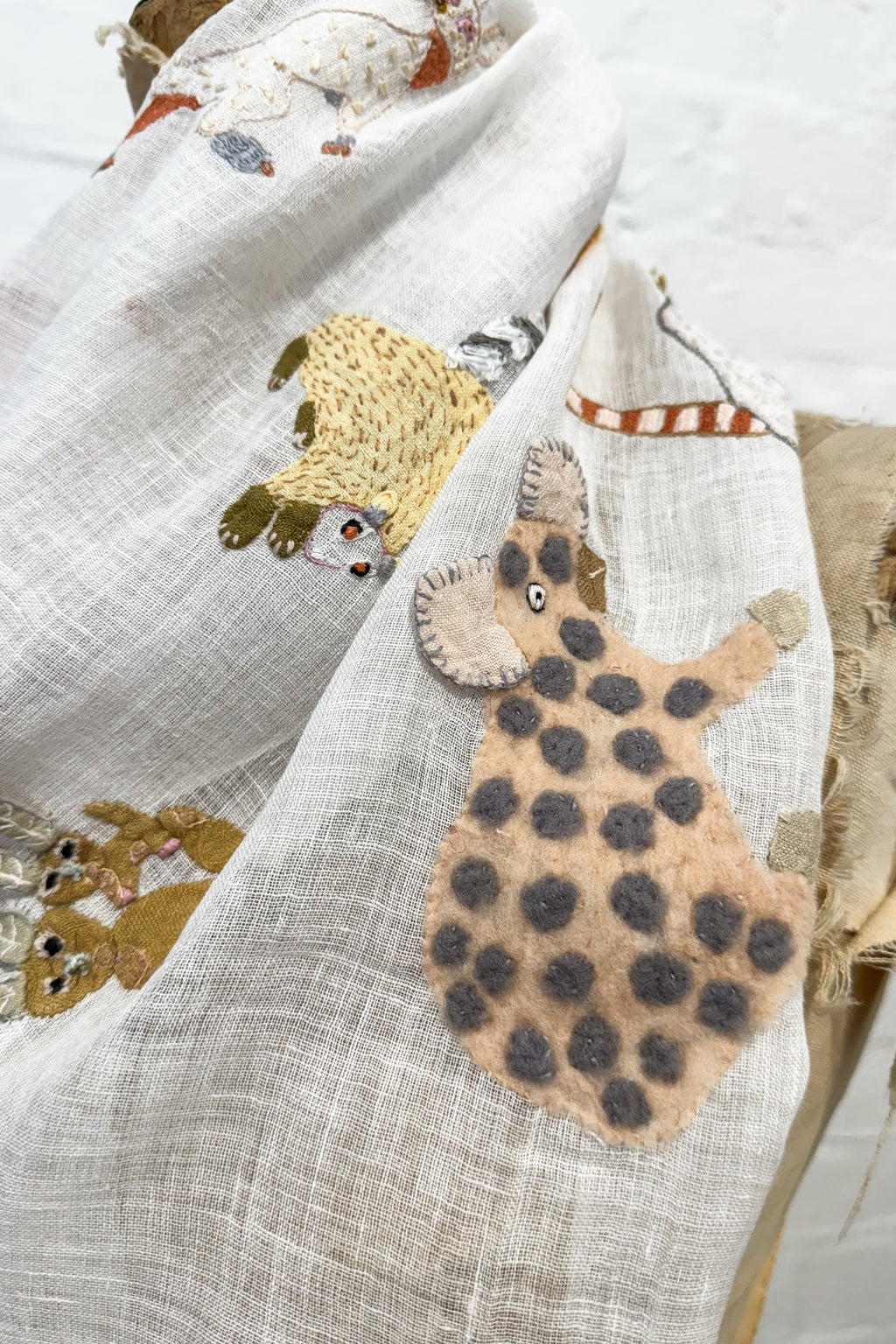 Sophie Digard | Embroidered Linen Stole | Creatures