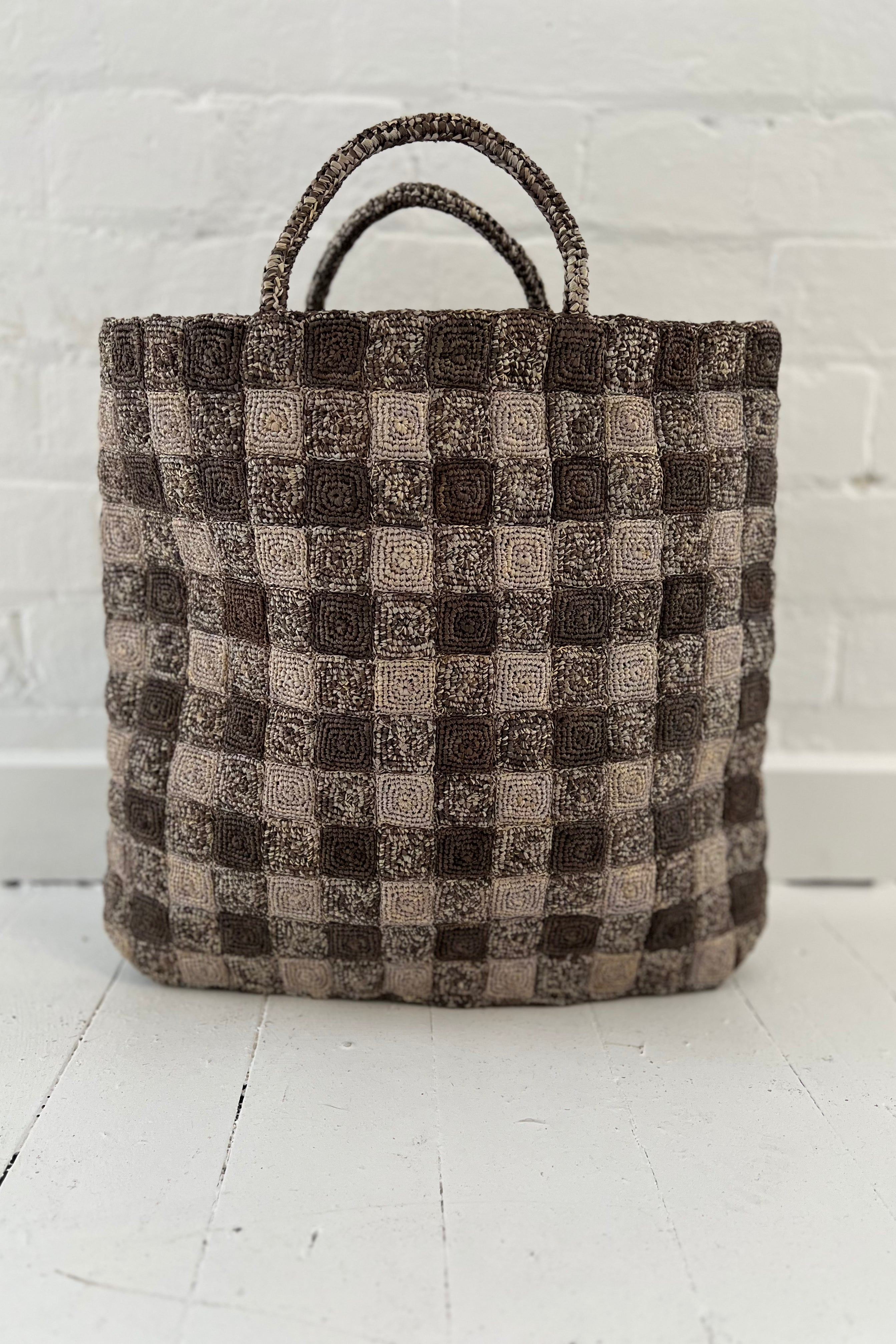 Sophie Digard | Raffia Checker Board Tote | Milk Chocolate