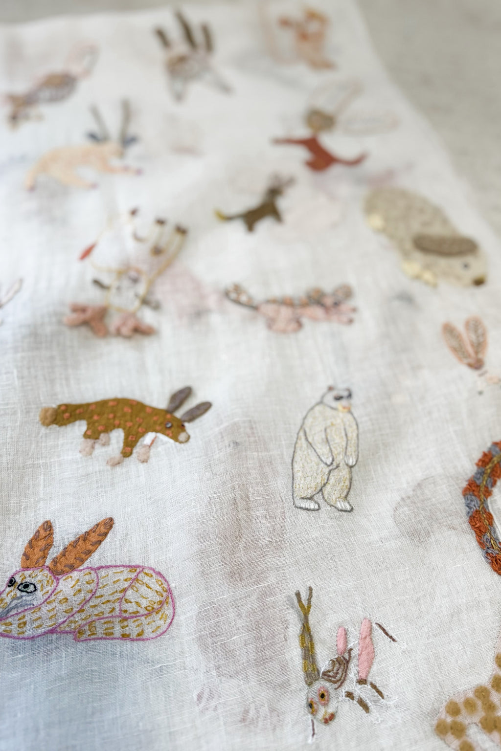 Sophie Digard | Embroidered Linen Stole | Creatures