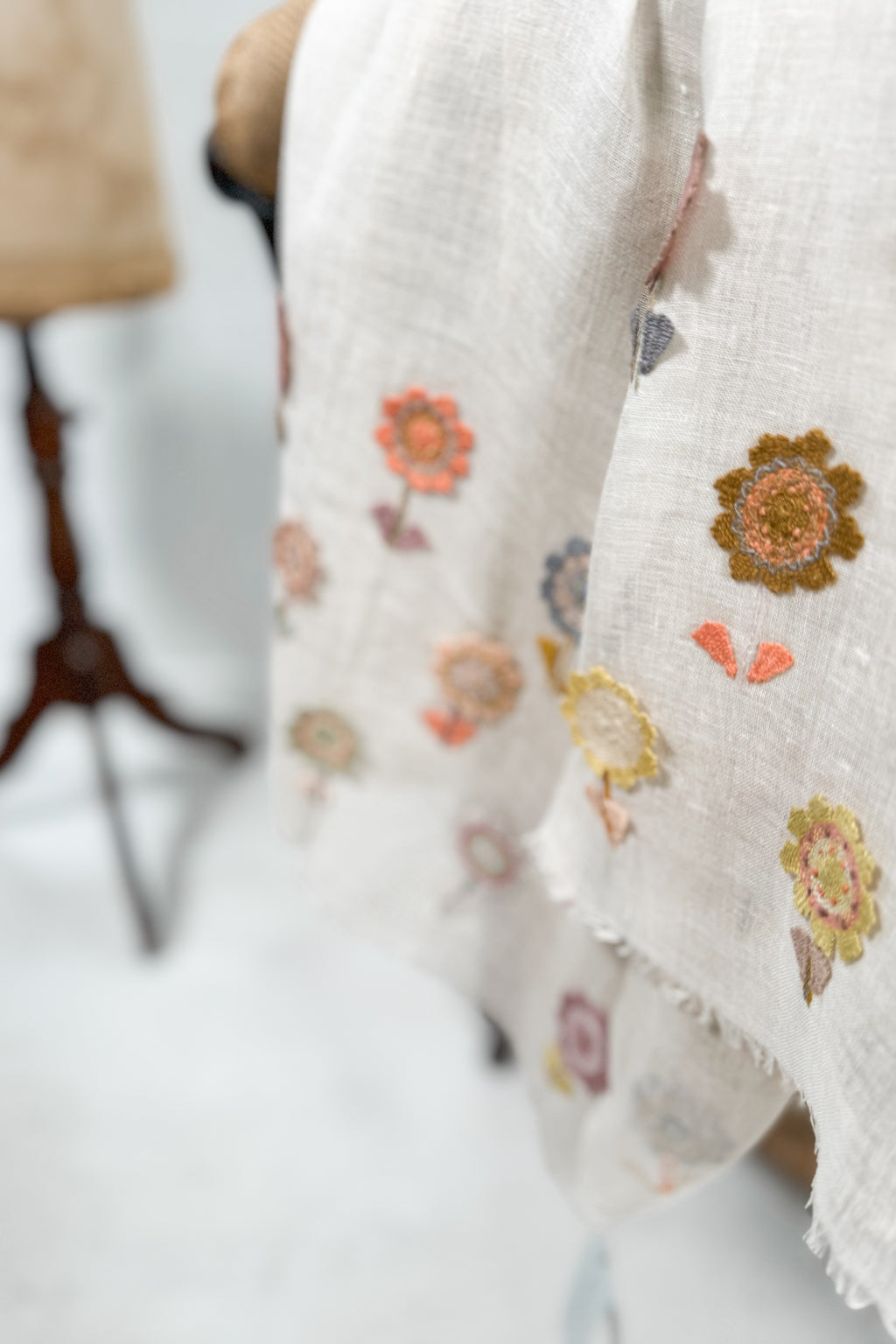 Sophie Digard | Delicate Floral Embroidered Linen Scarf | Alexis