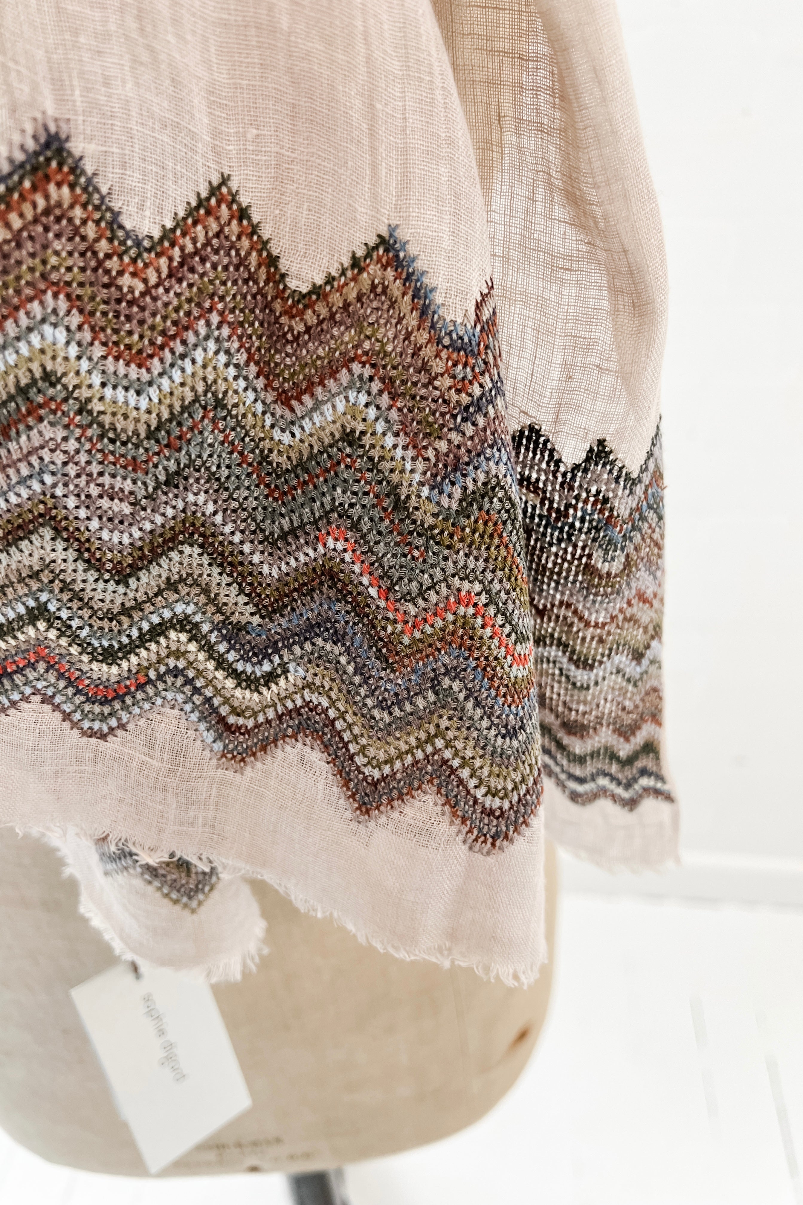 Sophie Digard | Embroidered Linen Stole | Zig Zag