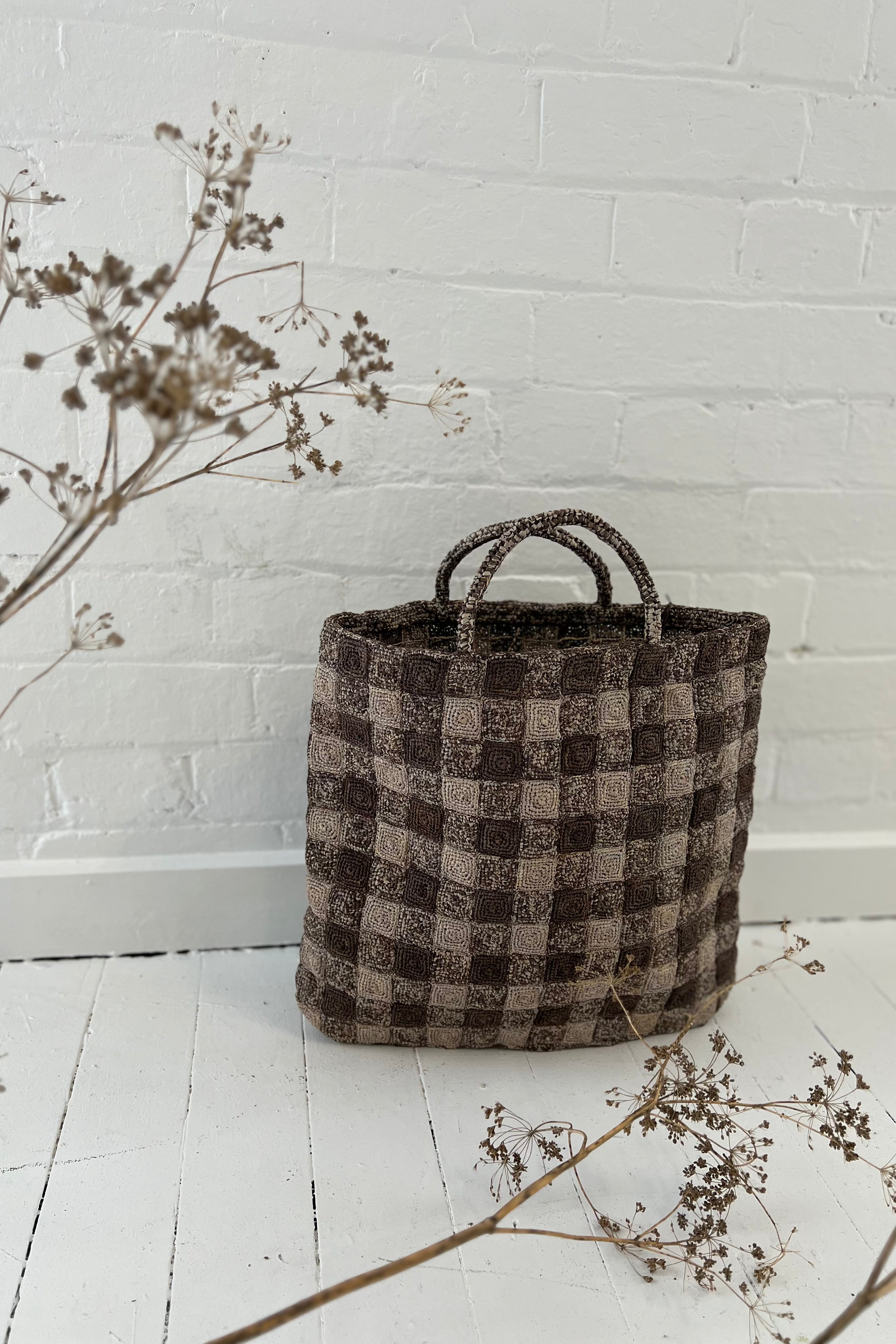 Sophie Digard | Raffia Checker Board Tote | Milk Chocolate