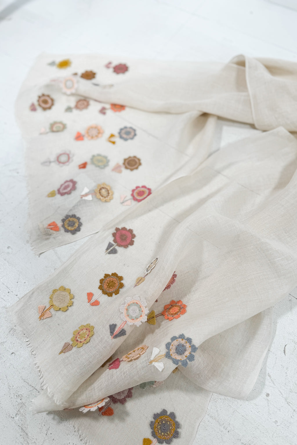 Sophie Digard | Delicate Floral Embroidered Linen Scarf | Alexis