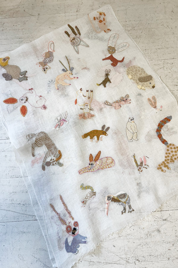 Sophie Digard | Embroidered Linen Stole | Creatures