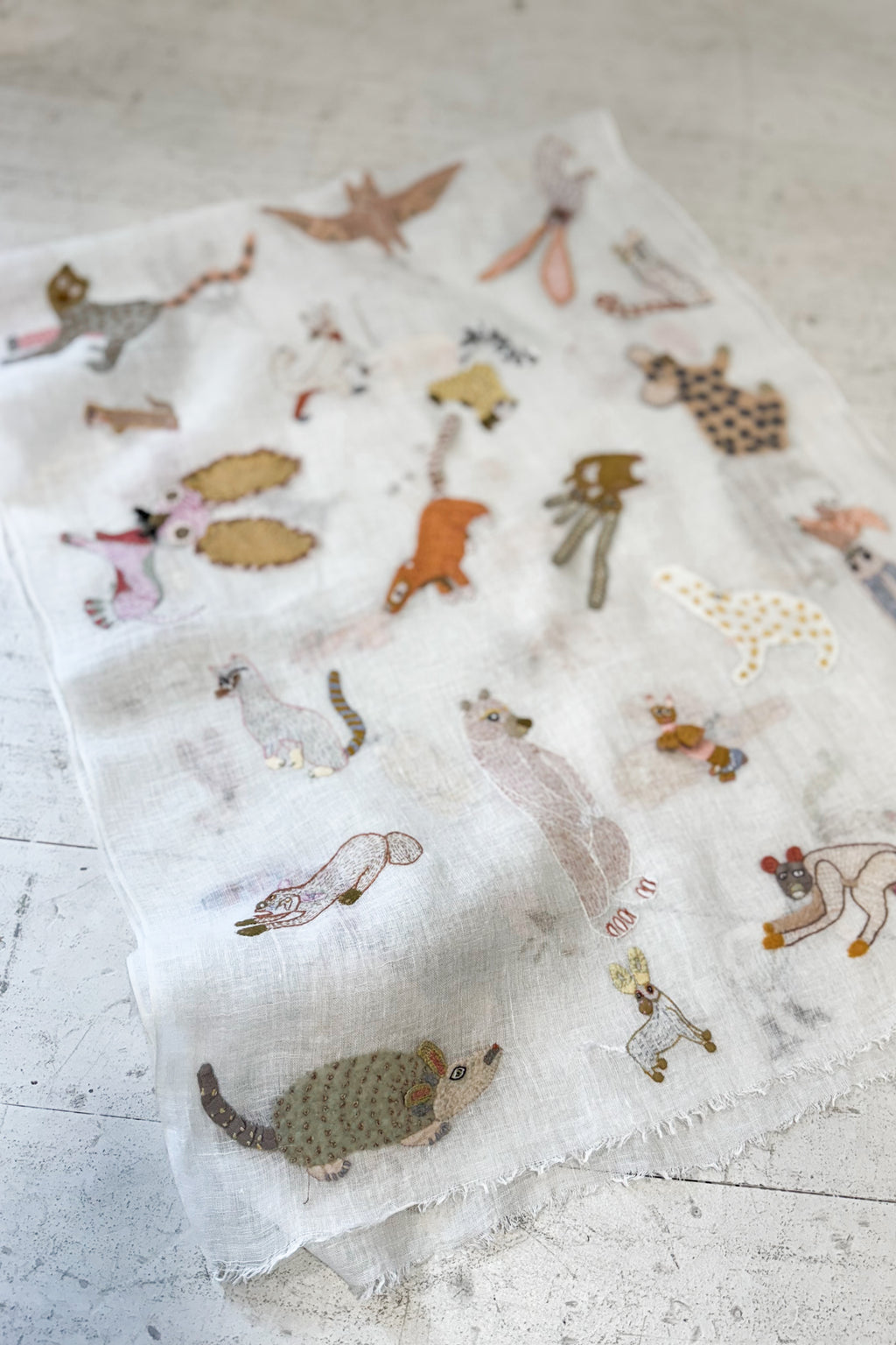 Sophie Digard | Embroidered Linen Stole | Creatures