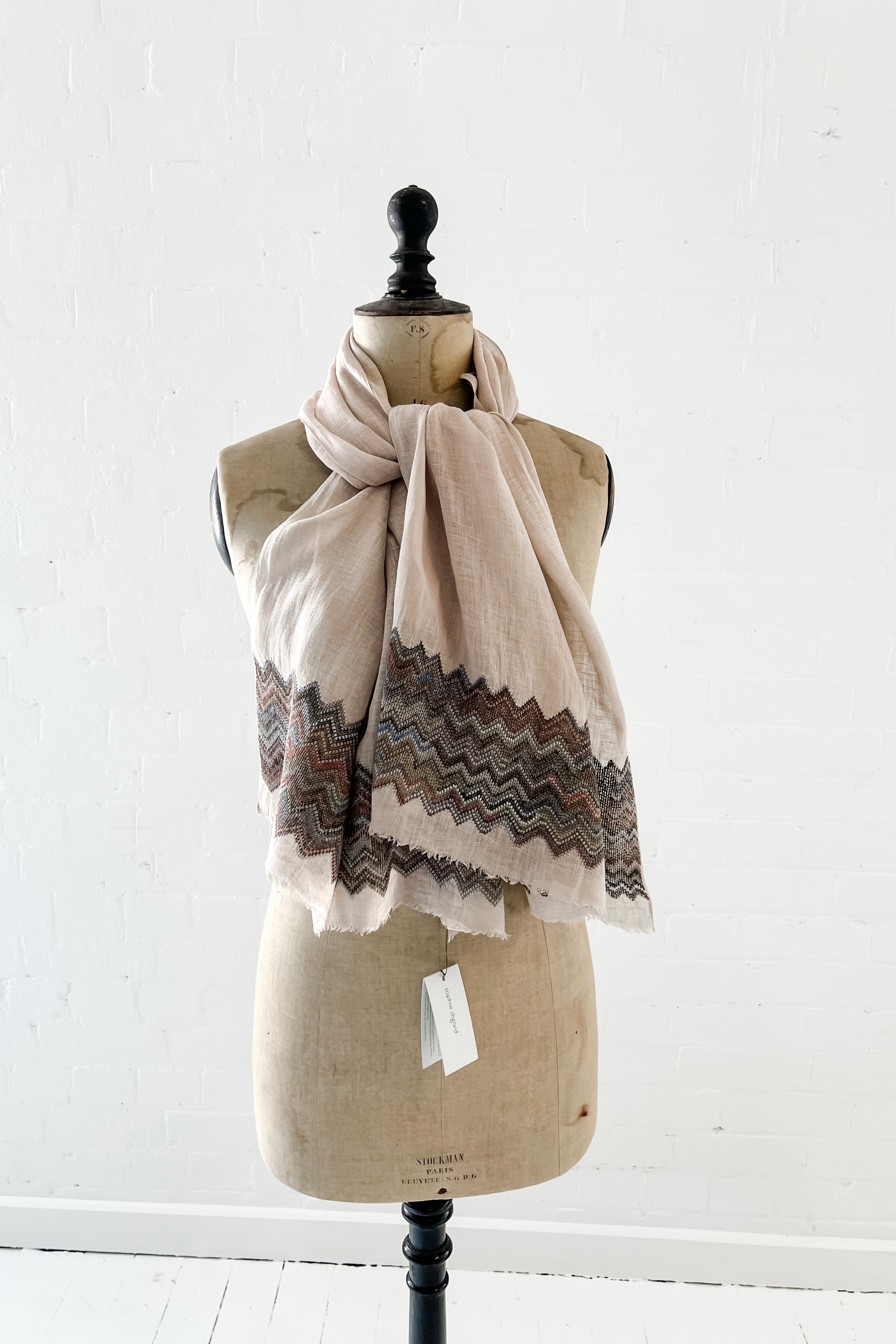 Sophie Digard | Embroidered Linen Stole | Zig Zag