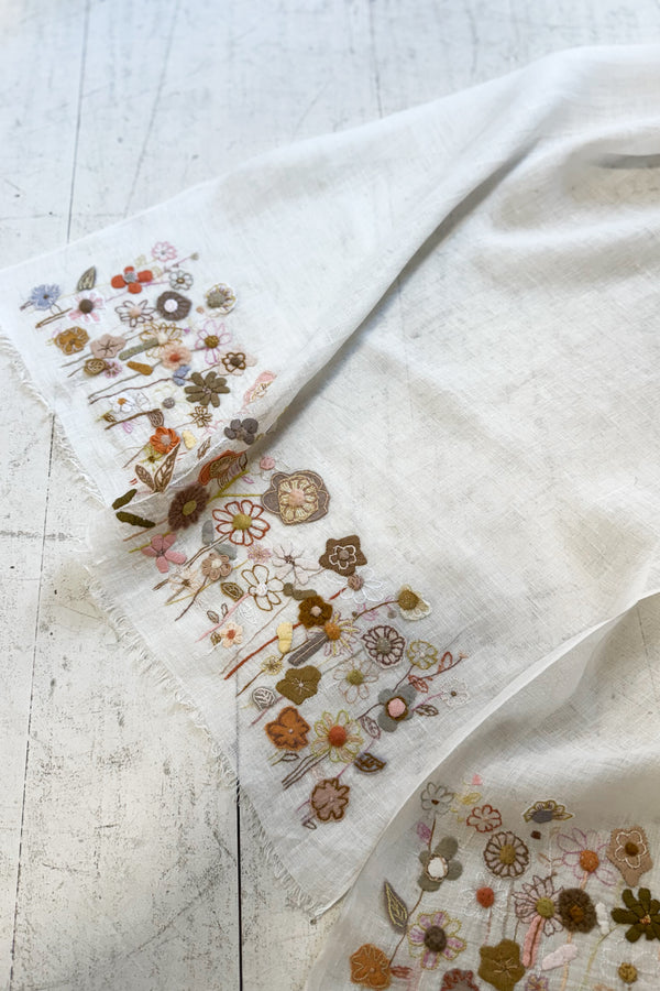 Sophie Digard | Delicate Floral Embroidered Linen Scarf | Lucinda