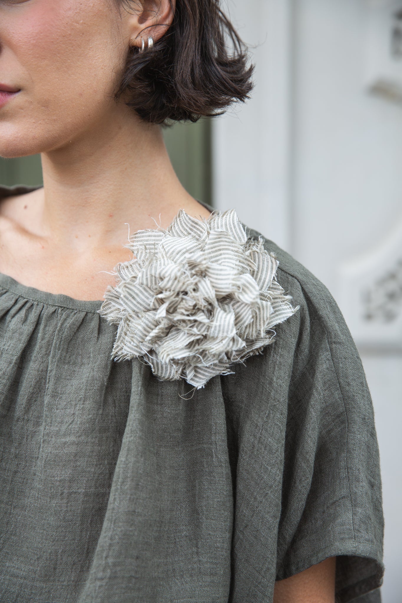 Fabric Flower Brooch | Acorn Stripe