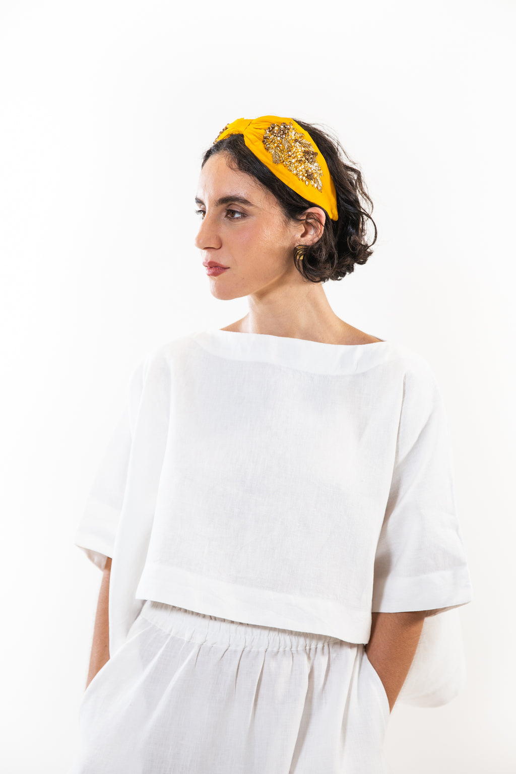 Hard Embroidered Headband | Goldie