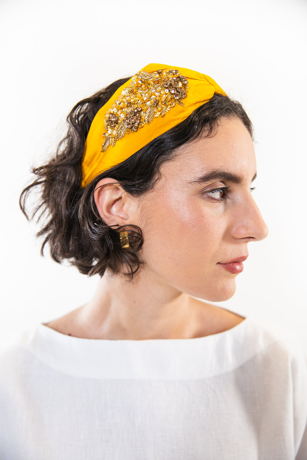 Hard Embroidered Headband | Goldie