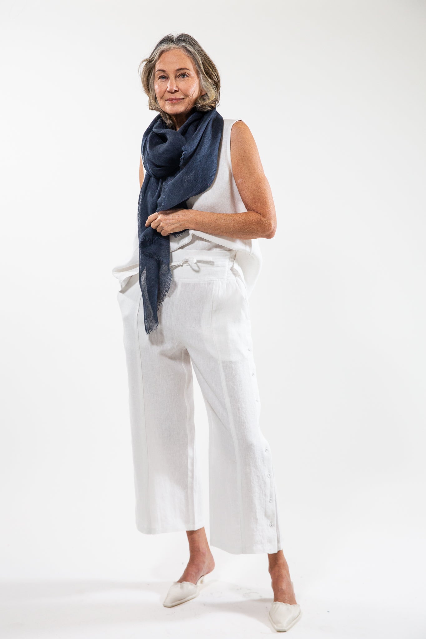 Linen Gauze Scarf | Navy