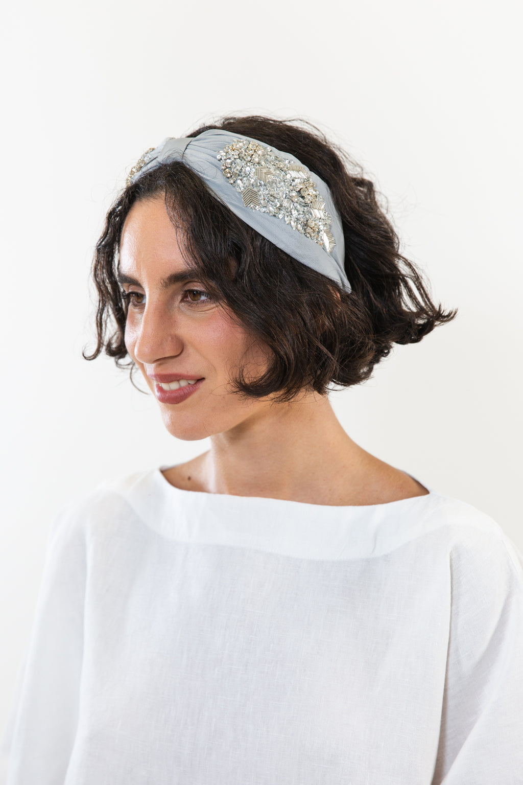 Hard Embroidered Headband | Ash