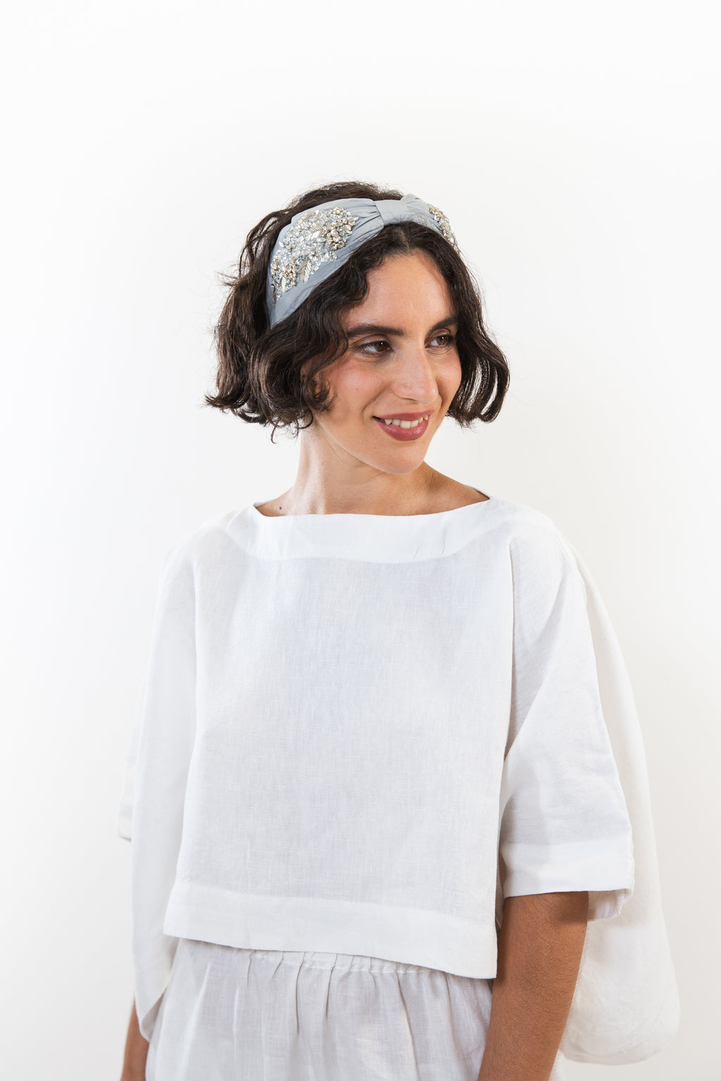 Hard Embroidered Headband | Ash