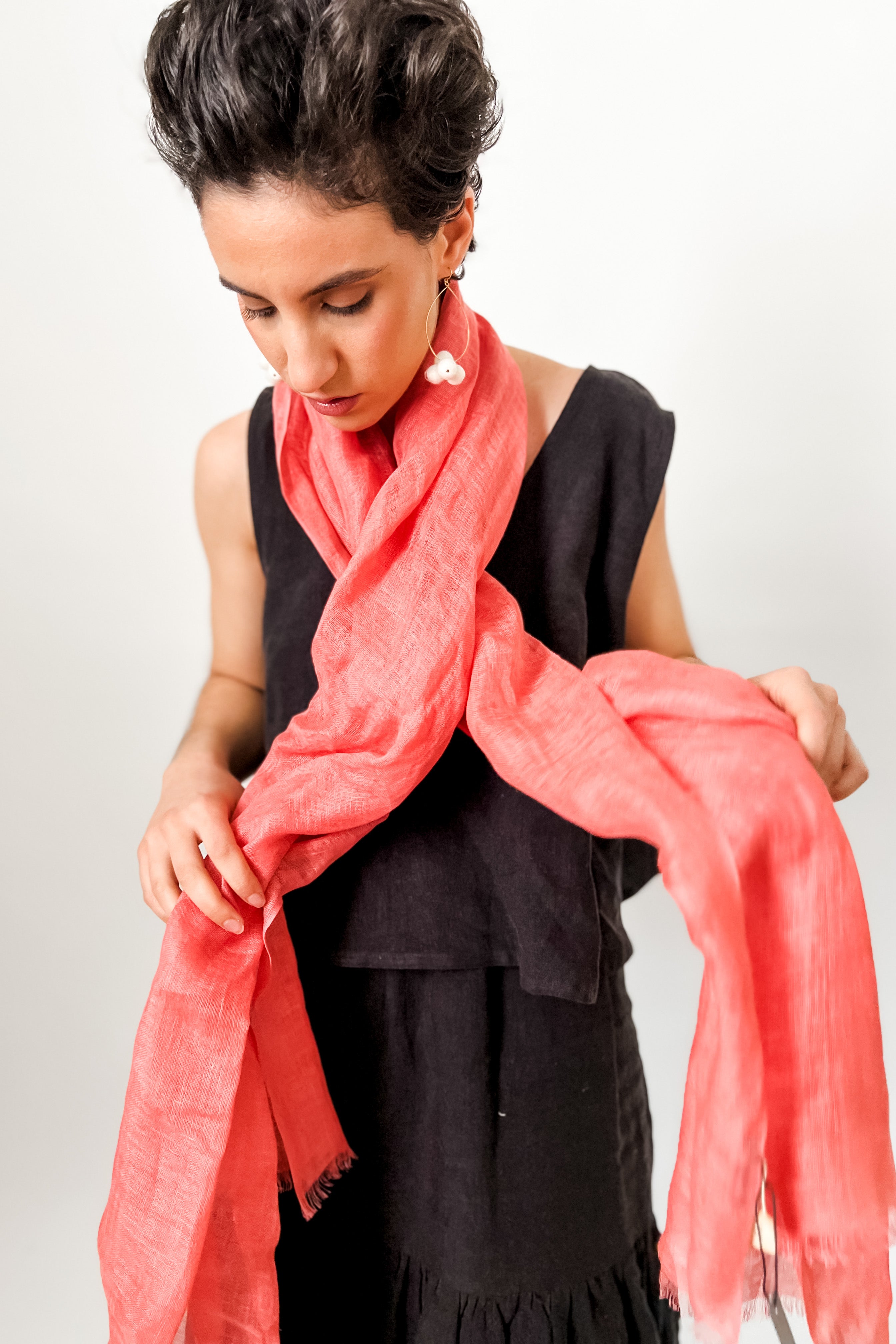 Linen Gauze Scarf | Shrimp