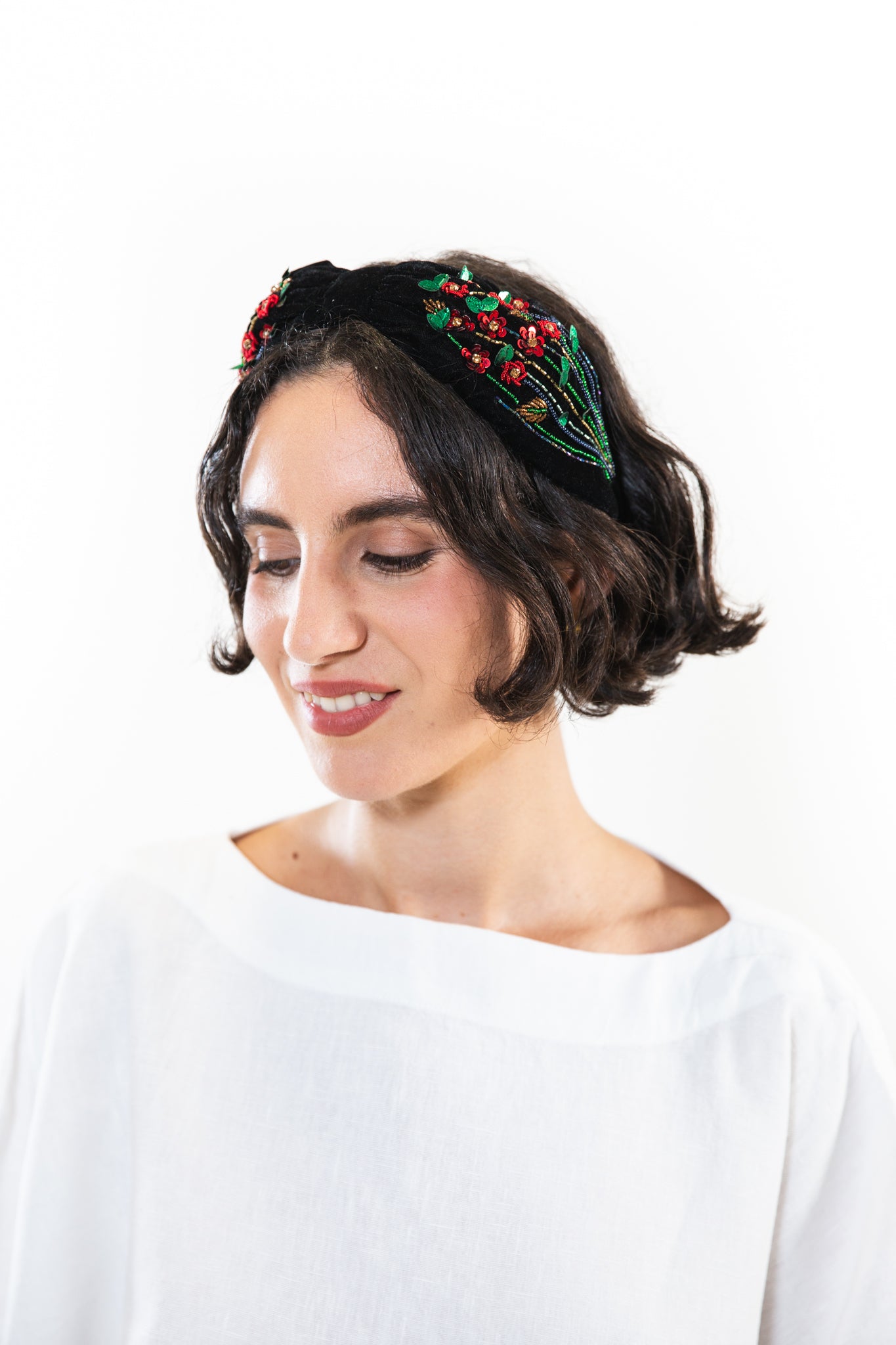 Hard Embroidered Headband | Rose