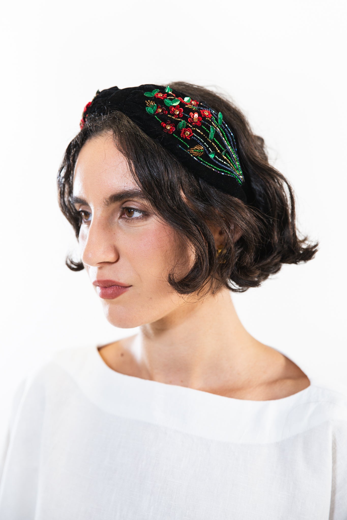 Hard Embroidered Headband | Rose