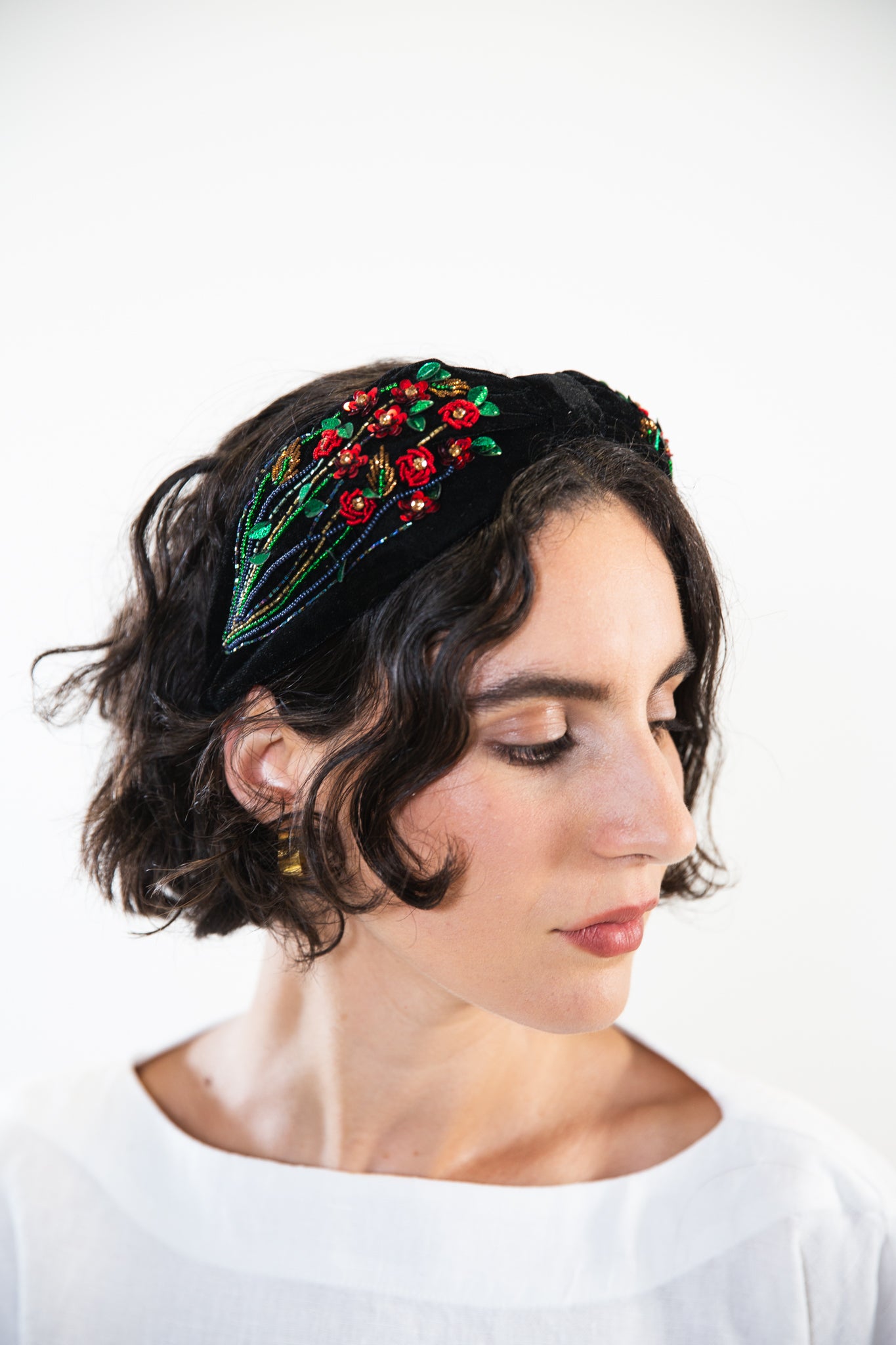 Hard Embroidered Headband | Rose