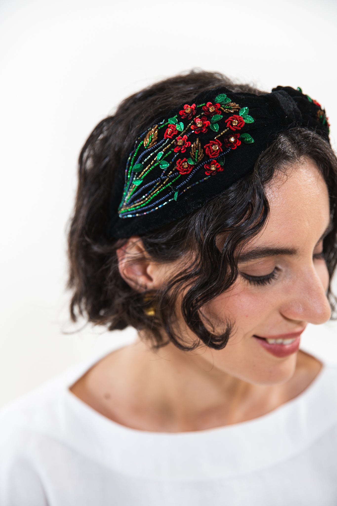 Hard Embroidered Headband | Rose